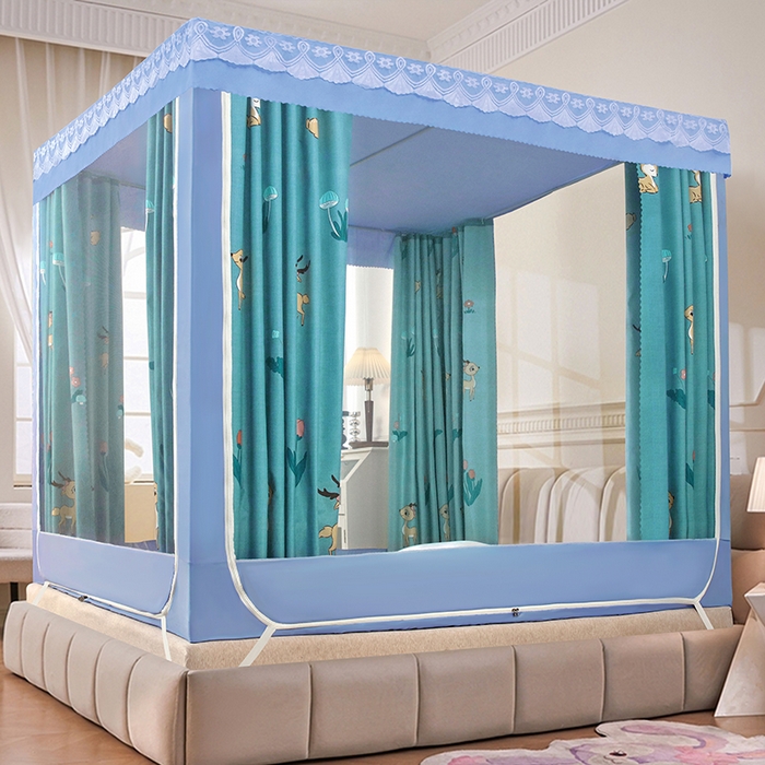 91家纺网 家纺一手货源 找家纺 显高蚊帐 2025新款U型坐床遮光防尘床帘式蚊帐 麋鹿花海