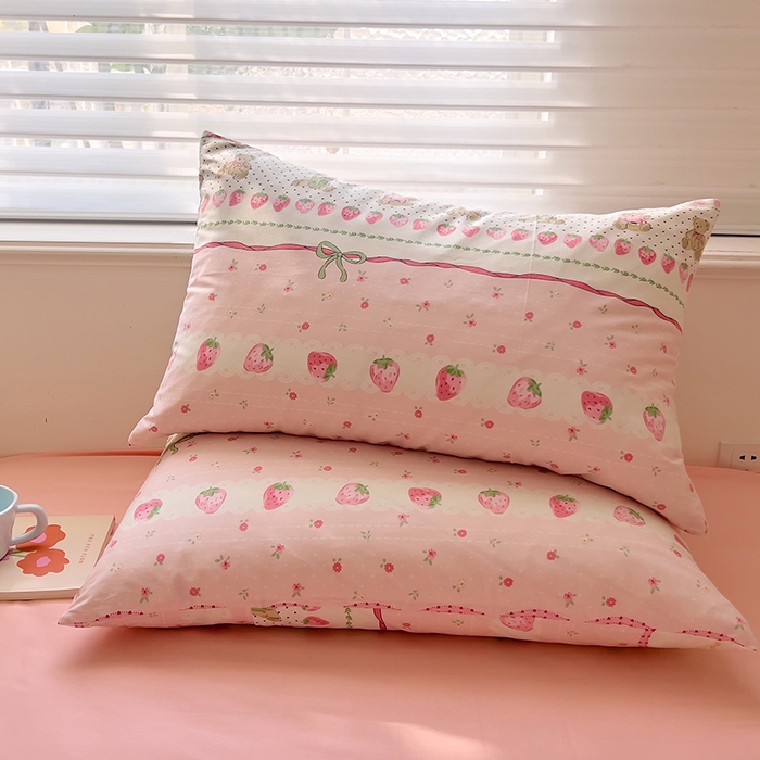 91家纺网 家纺一手货源 找家纺 DoDo 兜兜2025新款40支全棉印花单枕套 粉粉草莓-小版