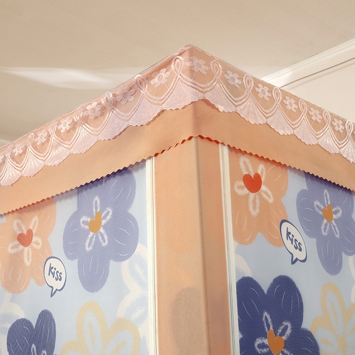 91家纺网 家纺一手货源 找家纺 显高蚊帐 2025新款U型坐床遮光防尘床帘式蚊帐 春暖花开