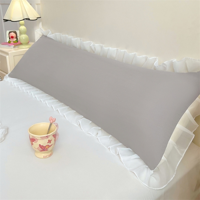 91家纺网 家纺一手货源 找家纺 梦舒羽2025新款针织棉双层纱花边枕头套情侣双人枕套枕芯套枕头内胆套 花边款-浅灰