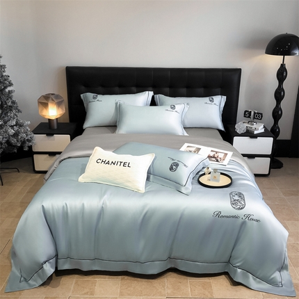 91家纺网 家纺一手货源 找家纺 （总）床绮 2025新款水洗真丝刺绣四件套-以爱之名-风格二