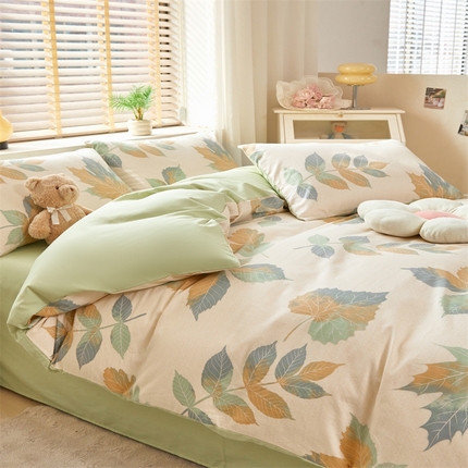 梦舒羽2025新款全棉小清新印花加厚宿舍床单床裙款四件套 木槿-全棉