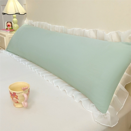 91家纺网 家纺一手货源 找家纺 梦舒羽2025新款针织棉双层纱花边枕头套情侣双人枕套枕芯套枕头内胆套 花边款-浅清绿