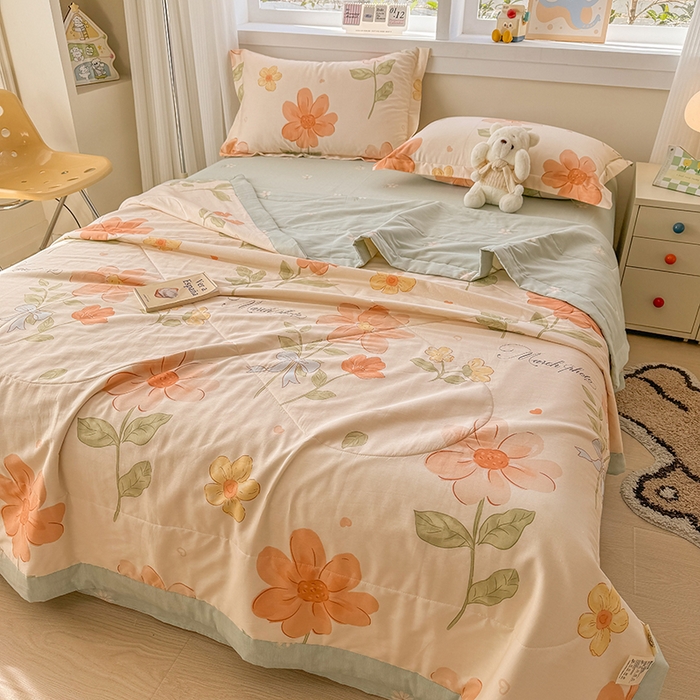 91家纺网 家纺一手货源 找家纺 梦依依 2025新款小清新印花系列里外全棉棉花被夏被四件套 班纳花园