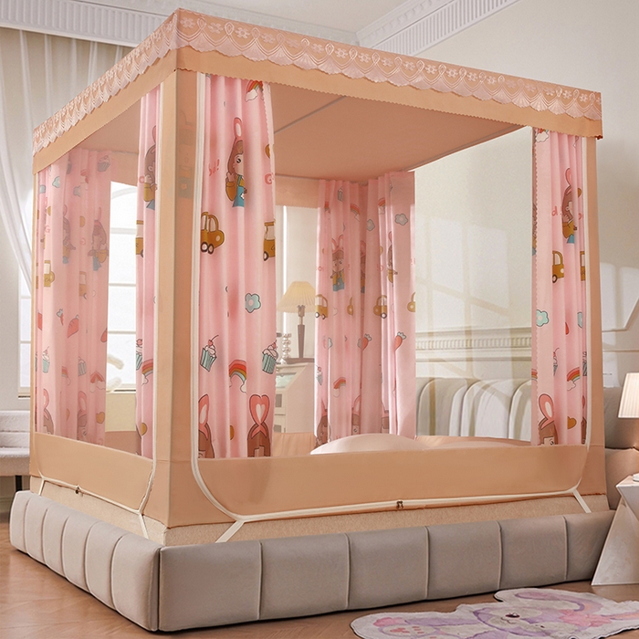 91家纺网 家纺一手货源 找家纺 显高蚊帐 2025新款U型坐床遮光防尘床帘式蚊帐 元气女孩