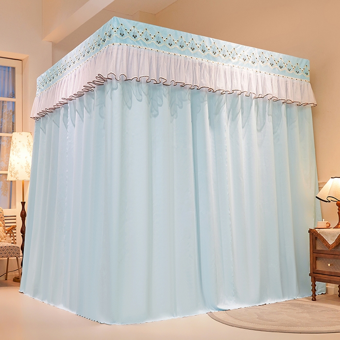 91家纺网 家纺一手货源 找家纺 锦逸家居 2025新款双层遮光防蚊落地蚊帐 清新蓝