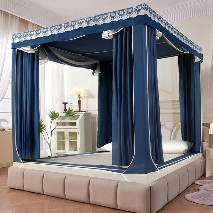 91家纺网 家纺一手货源 找家纺 显高蚊帐 2025新款U型坐床遮光防尘床帘式蚊帐 宝石蓝