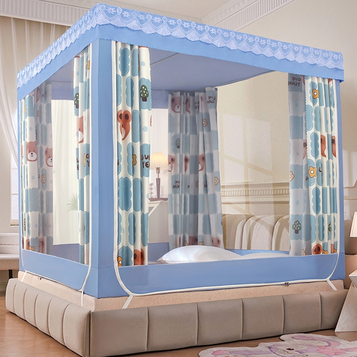 91家纺网 家纺一手货源 找家纺 显高蚊帐 2025新款U型坐床遮光防尘床帘式蚊帐 熊出没