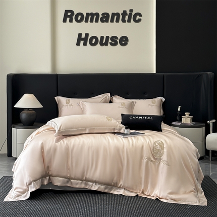 91家纺网 家纺一手货源 找家纺 （总）床绮 2025新款水洗真丝刺绣四件套-以爱之名-风格一
