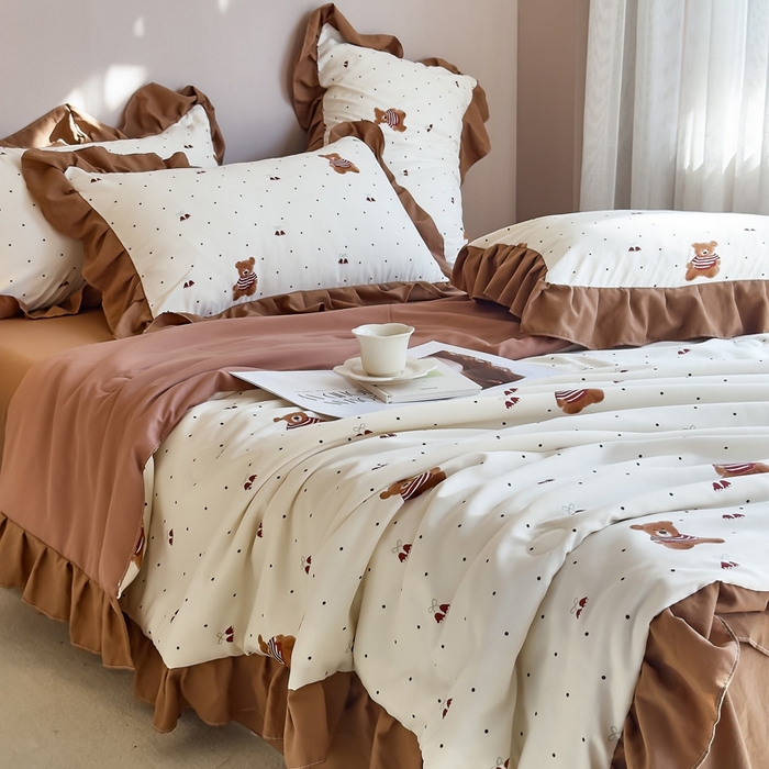 91家纺网 家纺一手货源 找家纺 梦莱斯2025新款针织棉夏被四件套 北极熊