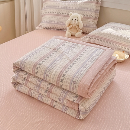 91家纺网 家纺一手货源 找家纺 （总）梦依依 2025新款小清新印花系列里外全棉棉花被夏被四件套