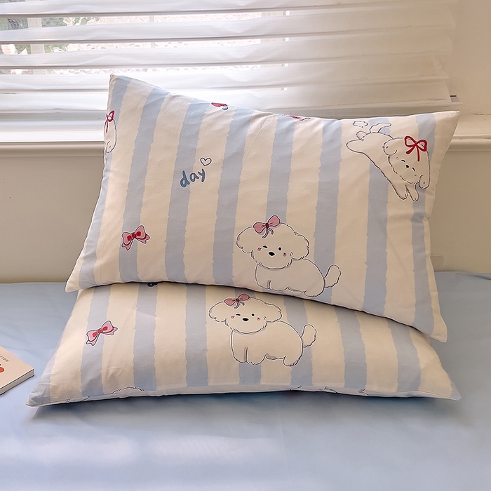 91家纺网 家纺一手货源 找家纺 DoDo 兜兜2025新款40支全棉印花单枕套 蝴蝶结小狗-小版