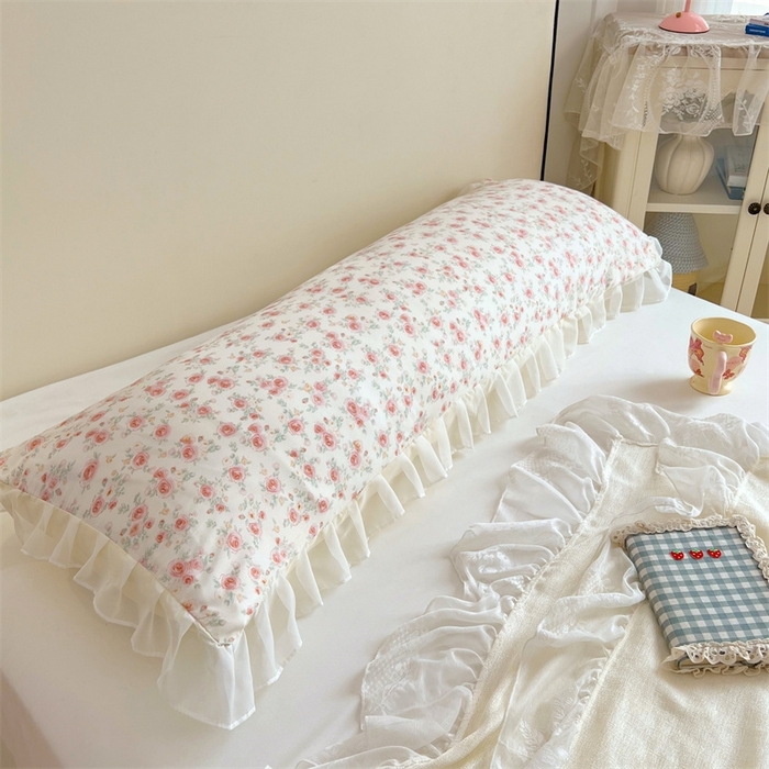 91家纺网 家纺一手货源 找家纺 梦舒羽2025新款针织棉双层纱花边枕头套情侣双人枕套枕芯套枕头内胆套 花边款-情迷花海