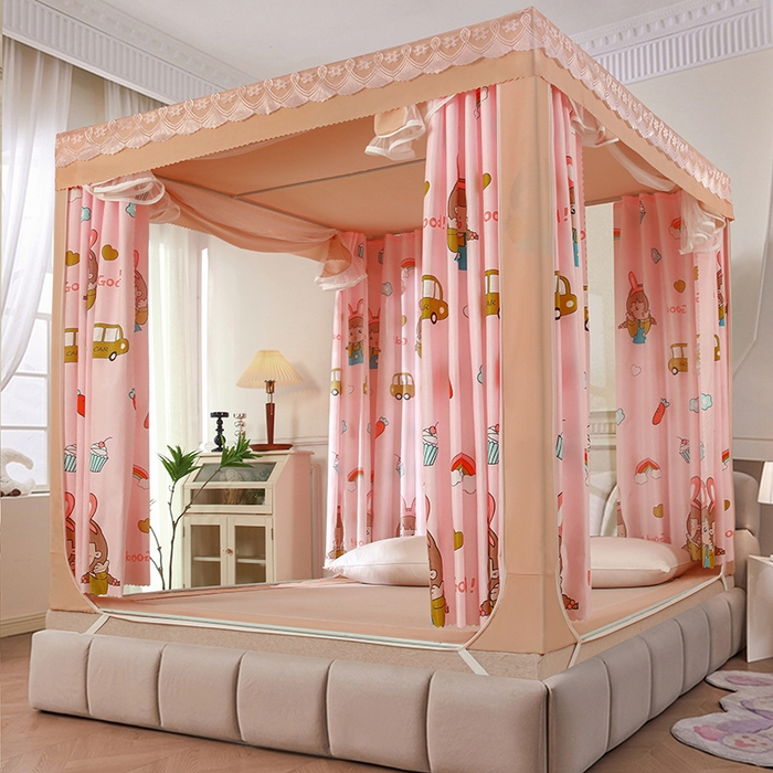 91家纺网 家纺一手货源 找家纺 显高蚊帐 2025新款U型坐床遮光防尘床帘式蚊帐 元气女孩