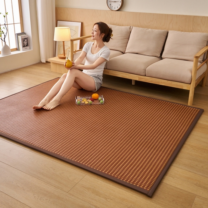 91家纺网 家纺一手货源 找家纺 艺博床垫 2025新款竹藤席地垫 玉米格-棕