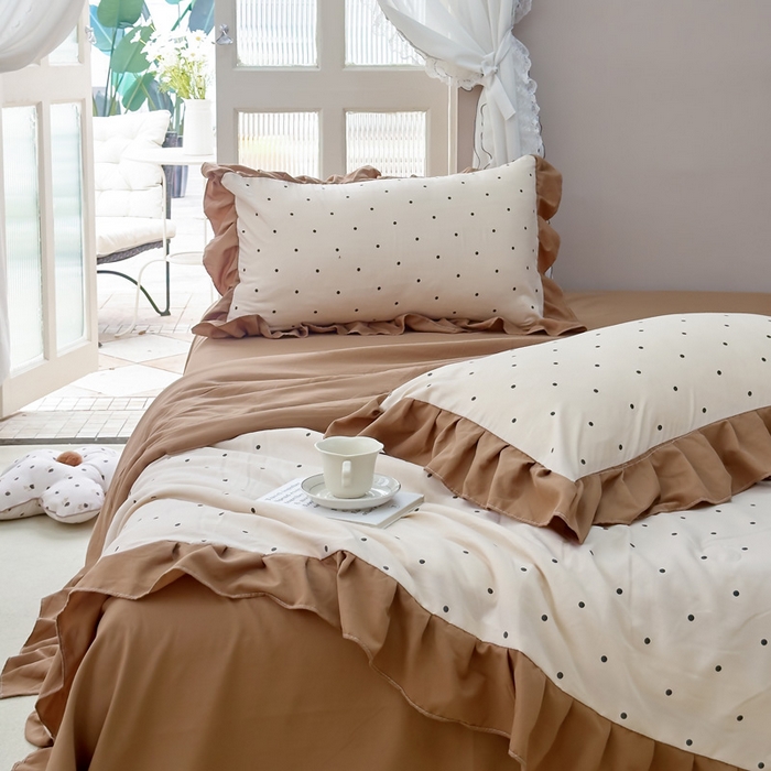 91家纺网 家纺一手货源 找家纺 梦莱斯2025新款针织棉夏被四件套 小圆点