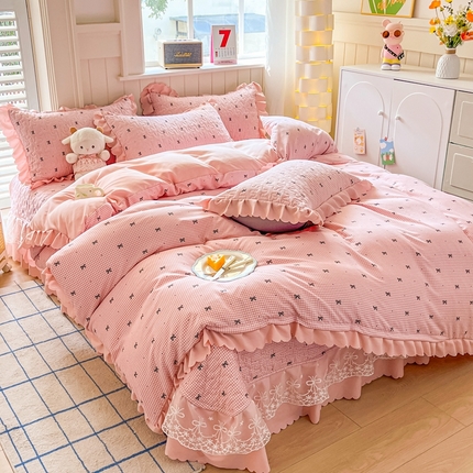 91家纺网 家纺一手货源 找家纺 （总）雅眠居 2025爆款针织棉双层纱印花床盖四件套