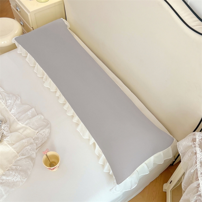 91家纺网 家纺一手货源 找家纺 梦舒羽2025新款针织棉双层纱花边枕头套情侣双人枕套枕芯套枕头内胆套 花边款-浅灰