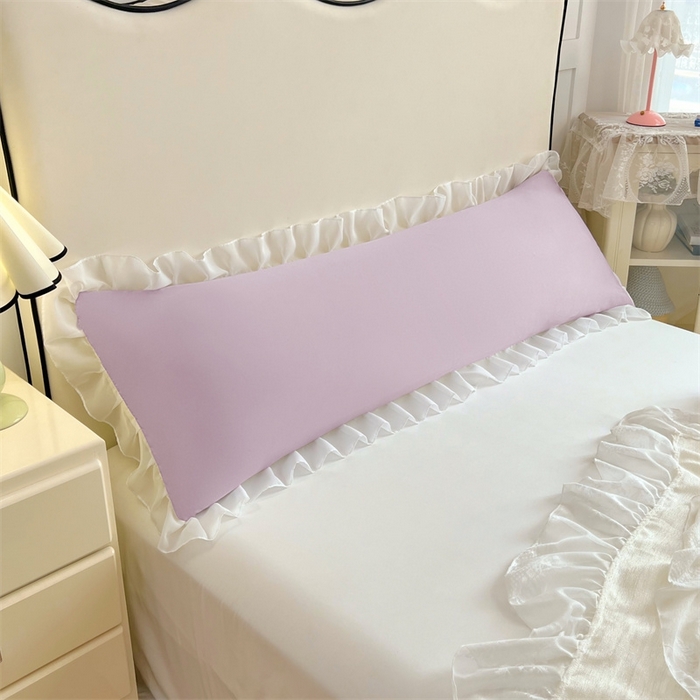 91家纺网 家纺一手货源 找家纺 梦舒羽2025新款针织棉双层纱花边枕头套情侣双人枕套枕芯套枕头内胆套 花边款-香芋紫