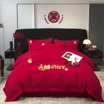 91家纺网 家纺一手货源 找家纺 （总）床绮 2025新款磨毛婚庆毛巾绣四件套