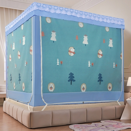 91家纺网 家纺一手货源 找家纺 显高蚊帐 2025新款U型坐床遮光防尘床帘式蚊帐 草莓熊