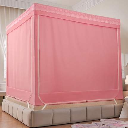 91家纺网 家纺一手货源 找家纺 显高蚊帐 2025新款U型坐床遮光防尘床帘式蚊帐 草莓熊