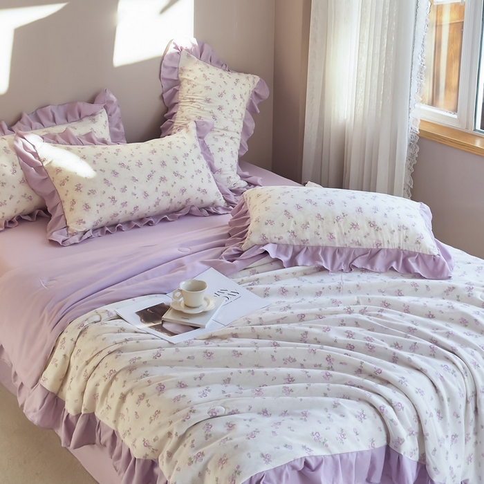 91家纺网 家纺一手货源 找家纺 梦莱斯2025新款针织棉夏被四件套 清幽