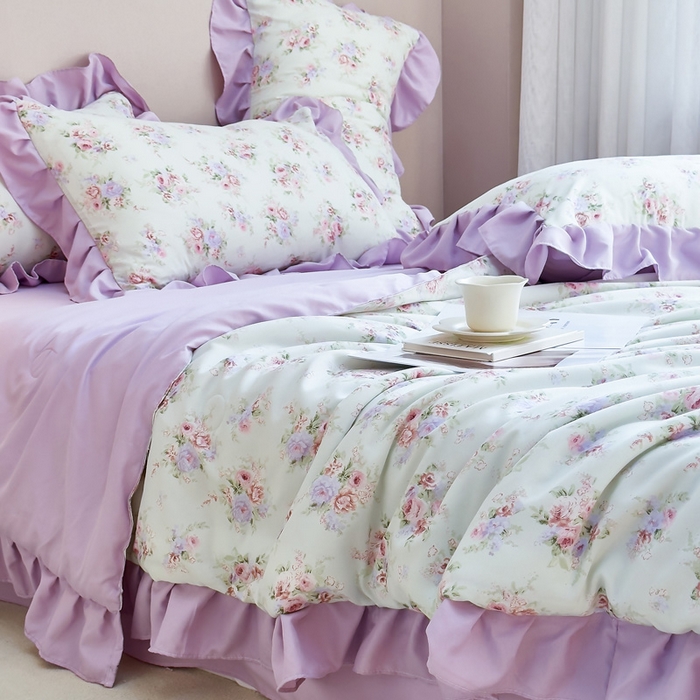 91家纺网 家纺一手货源 找家纺 梦莱斯2025新款针织棉夏被四件套 紫色迷迷