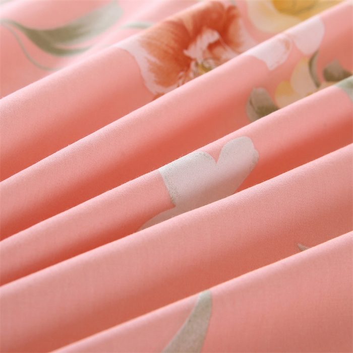 91家纺网 家纺一手货源 找家纺 梦舒羽2025新款全棉小清新印花加厚宿舍床单床裙款四件套 圣洁粉-全棉