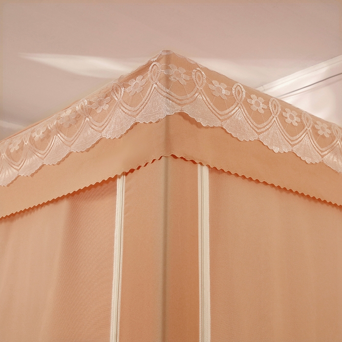 91家纺网 家纺一手货源 找家纺 显高蚊帐 2025新款U型坐床遮光防尘床帘式蚊帐 温馨黄