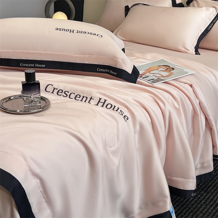 91家纺网 家纺一手货源 找家纺 笙意家纺 2025新款水洗冰丝夏被四件套-卡瑞娜系列 奶油粉