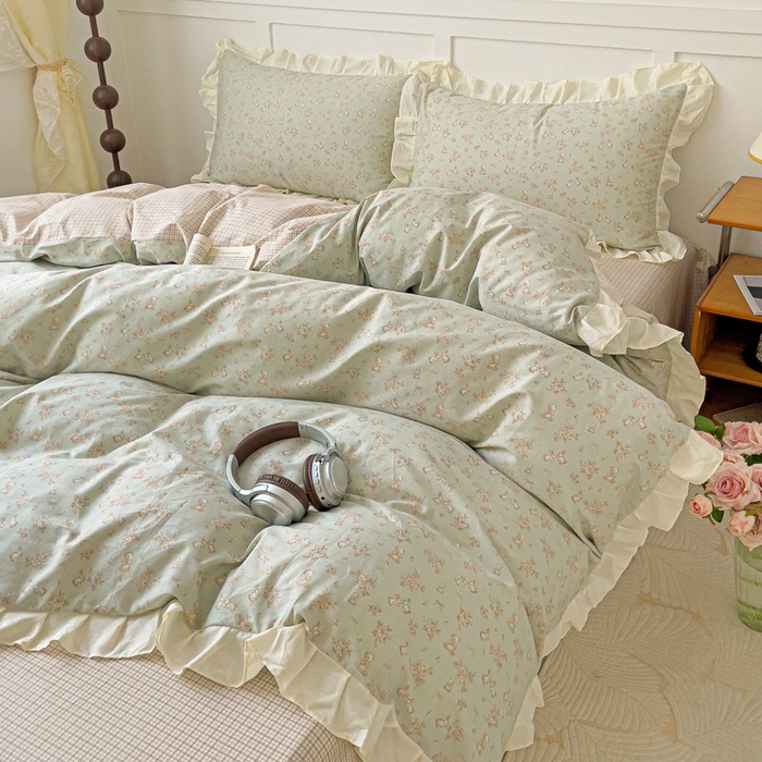 91家纺网 家纺一手货源 找家纺 澳梵家居 2025新款全棉印花韩版花间捕梦四件套 绿野社