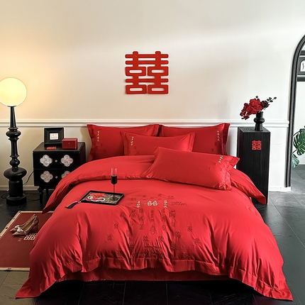 91家纺网 家纺一手货源 找家纺 （总）床绮 2025新款全棉婚庆系列四件套