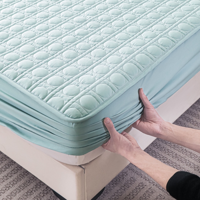 91家纺网 家纺一手货源 找家纺 佳笠家居 2025新款全棉纯棉夹棉床笠四季通用席梦思保护套床罩 冰蓝