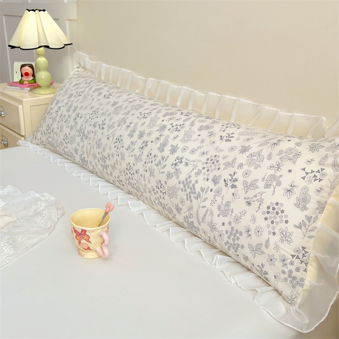 91家纺网 家纺一手货源 找家纺 梦舒羽2025新款针织棉双层纱花边枕头套情侣双人枕套枕芯套枕头内胆套 花边款-镜花水月