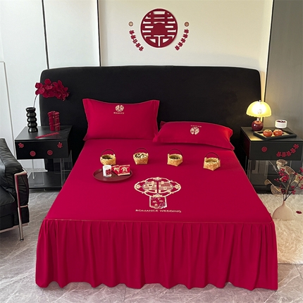 91家纺网 家纺一手货源 找家纺 （总）床绮 2025新款水洗磨毛婚庆刺绣床裙四件套系列