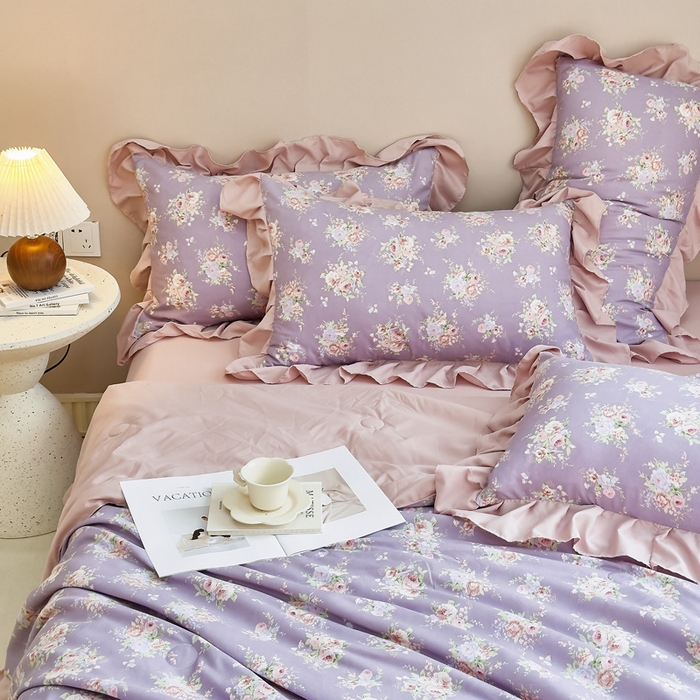 91家纺网 家纺一手货源 找家纺 梦莱斯2025新款针织棉夏被四件套 富贵花