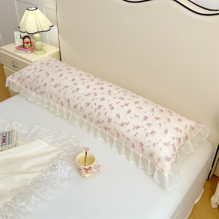 91家纺网 家纺一手货源 找家纺 梦舒羽2025新款针织棉双层纱花边枕头套情侣双人枕套枕芯套枕头内胆套 花边款-花朝如约