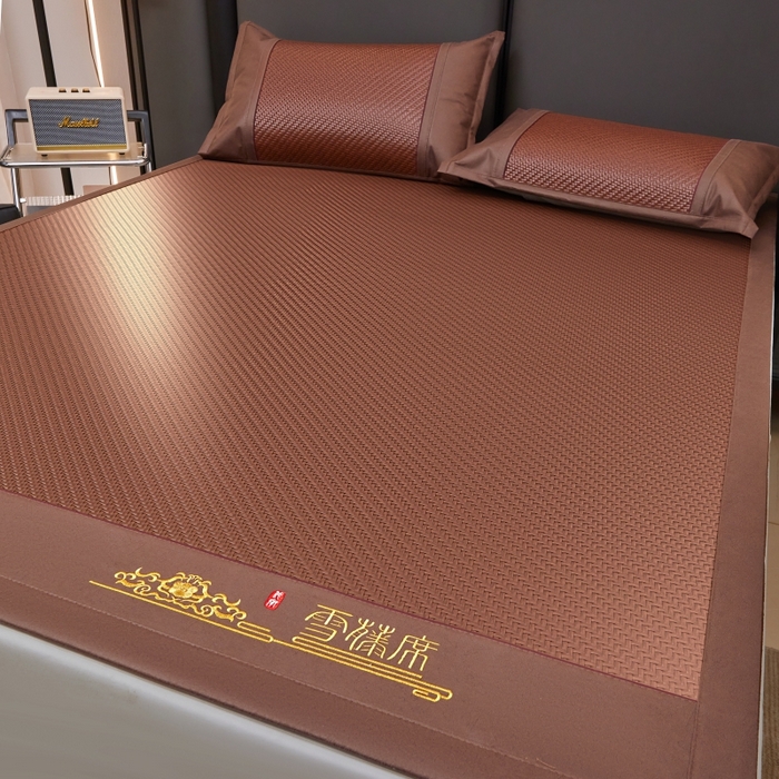 91家纺网 家纺一手货源 找家纺 尚品凤凰 2025新款PE雪藤席三件套 咖色