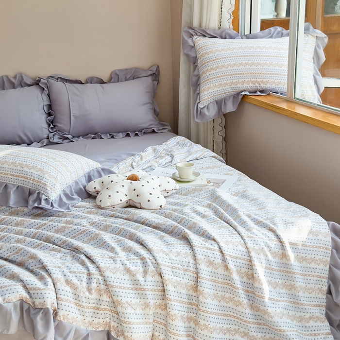 91家纺网 家纺一手货源 找家纺 梦莱斯2025新款针织棉夏被四件套 金色阳光