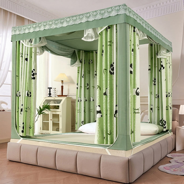 91家纺网 家纺一手货源 找家纺 显高蚊帐 2025新款U型坐床遮光防尘床帘式蚊帐 竹林熊猫