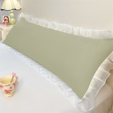 91家纺网 家纺一手货源 找家纺 梦舒羽2025新款针织棉双层纱花边枕头套情侣双人枕套枕芯套枕头内胆套 花边款-豆绿