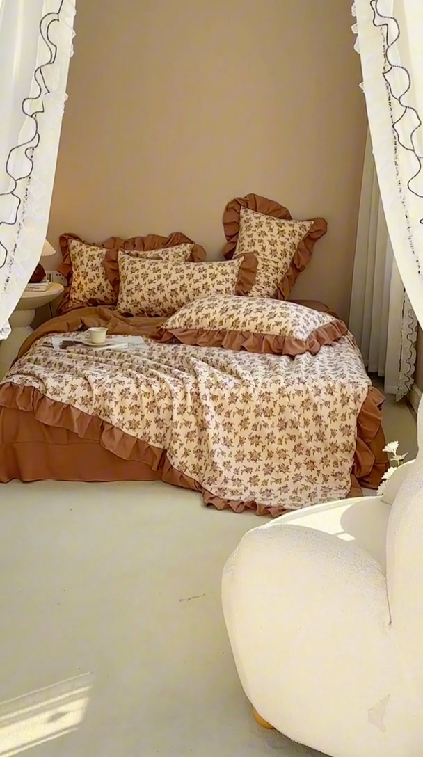 91家纺网 家纺一手货源 找家纺 梦莱斯2025新款针织棉夏被四件套 枫叶小镇