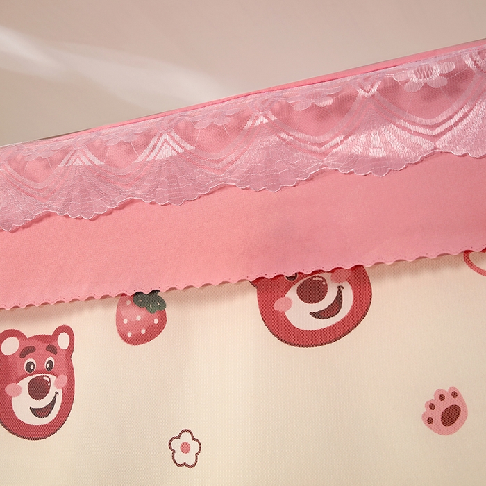 91家纺网 家纺一手货源 找家纺 显高蚊帐 2025新款U型坐床遮光防尘床帘式蚊帐 草莓熊