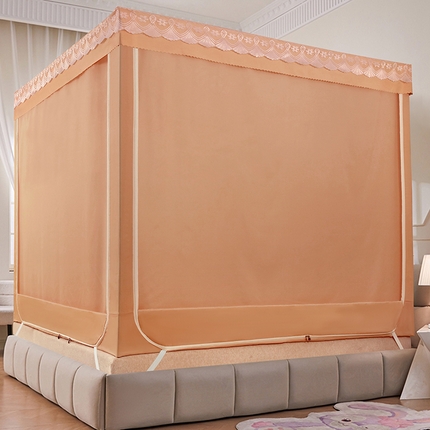 显高蚊帐 2025新款U型坐床遮光防尘床帘式蚊帐 温馨黄