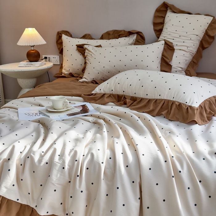 91家纺网 家纺一手货源 找家纺 梦莱斯2025新款针织棉夏被四件套 小圆点