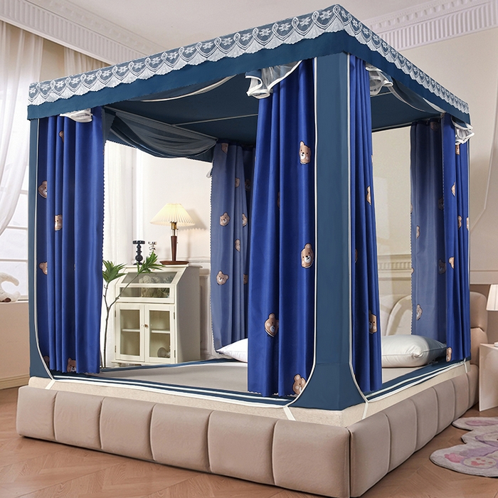 91家纺网 家纺一手货源 找家纺 显高蚊帐 2025新款U型坐床遮光防尘床帘式蚊帐 小熊维尼