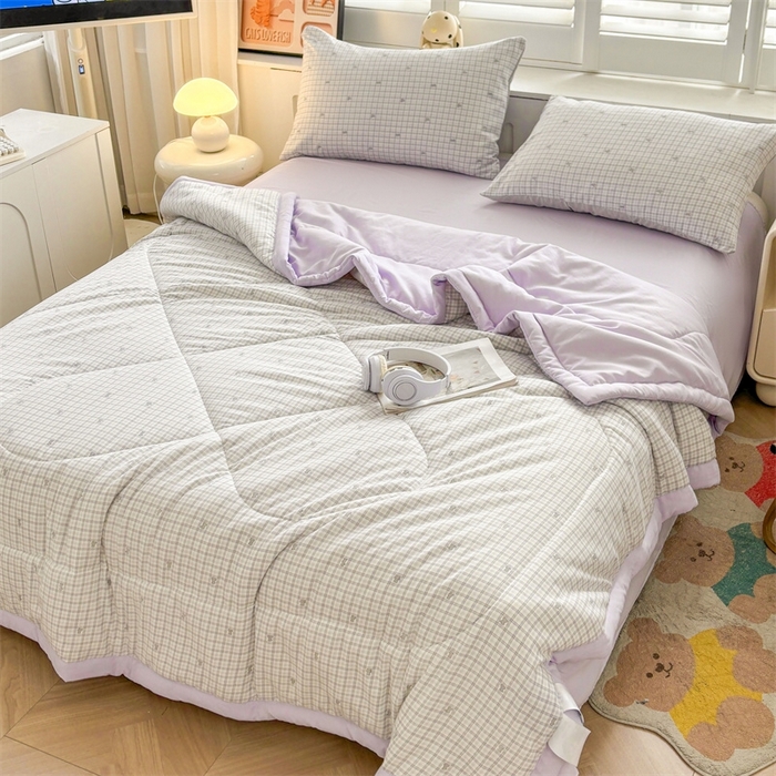 91家纺网 家纺一手货源 找家纺   壹张床  2025新款A类针织棉双层纱100%新疆棉花夏凉被《包检测》（提供买家秀） 格纹萌宠