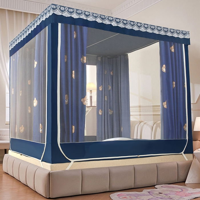 91家纺网 家纺一手货源 找家纺 显高蚊帐 2025新款U型坐床遮光防尘床帘式蚊帐 小熊维尼