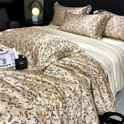 91家纺网 家纺一手货源 找家纺 （总）黄鹂鸟 2025新款高端轻奢丝滑裸睡丝绸数码印花水洗真丝天丝四件套系列 -风格四